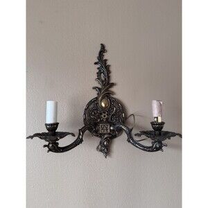 Vintage Ornate Wall Sconce Candelabra Brass Electric Light Victorian Untested